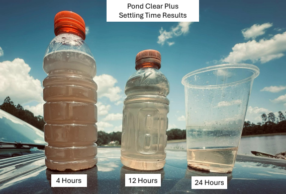 Pond Clear Plus settling at 4, 12 and 24 hours