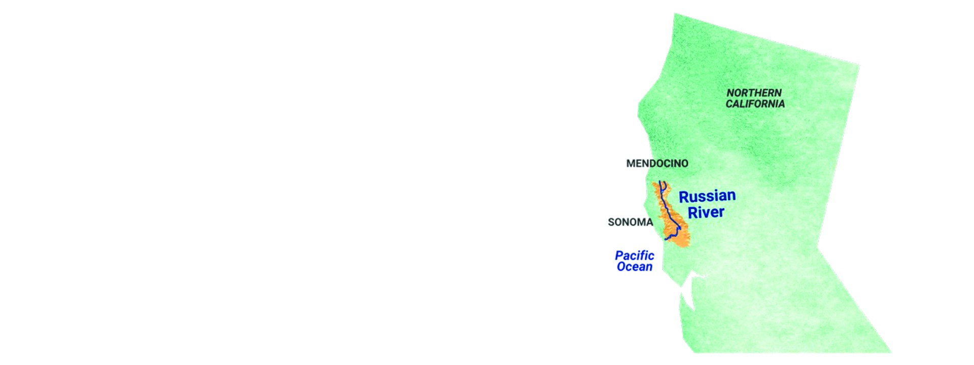 Map of the Russian River watershed in Sonoma and Mendocino counties, California